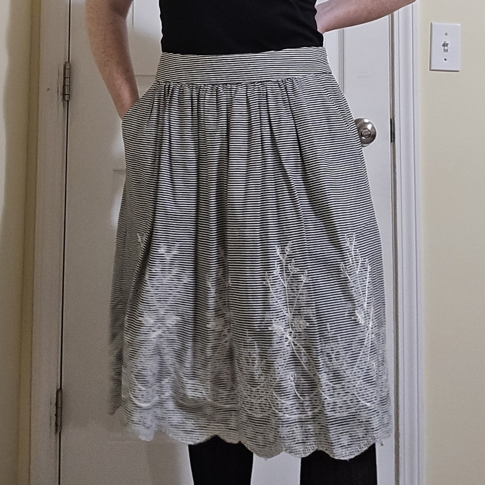 NY Collection Striped Navy and White A-Line Skirt